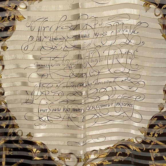 Vtg very large Liz Claiborne brown, gold & cream polyester scarf/ key print - Picture 2 of 10